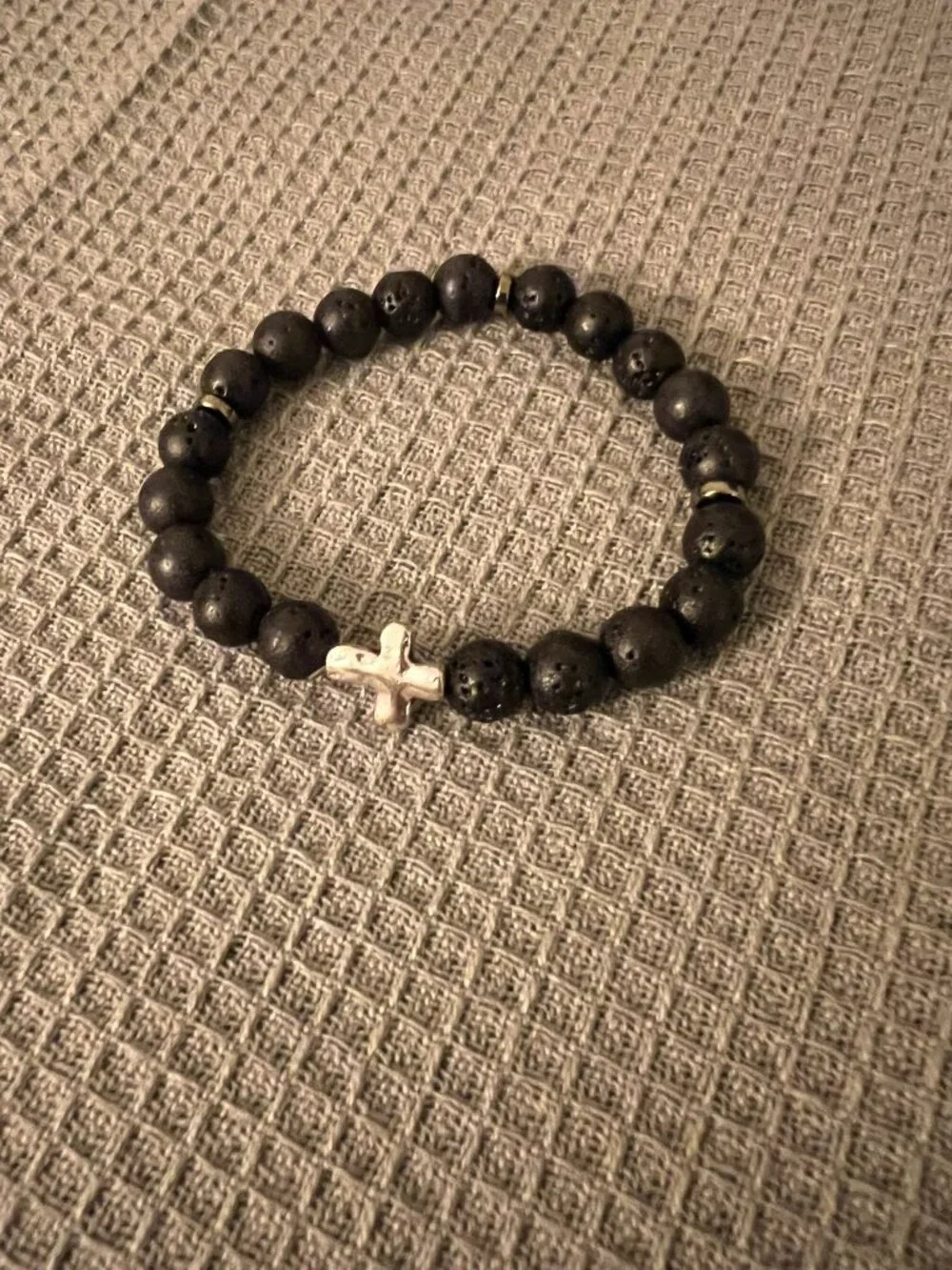 Designs by Forte Men's Black Lava Rock Cross Stretch Bracelet